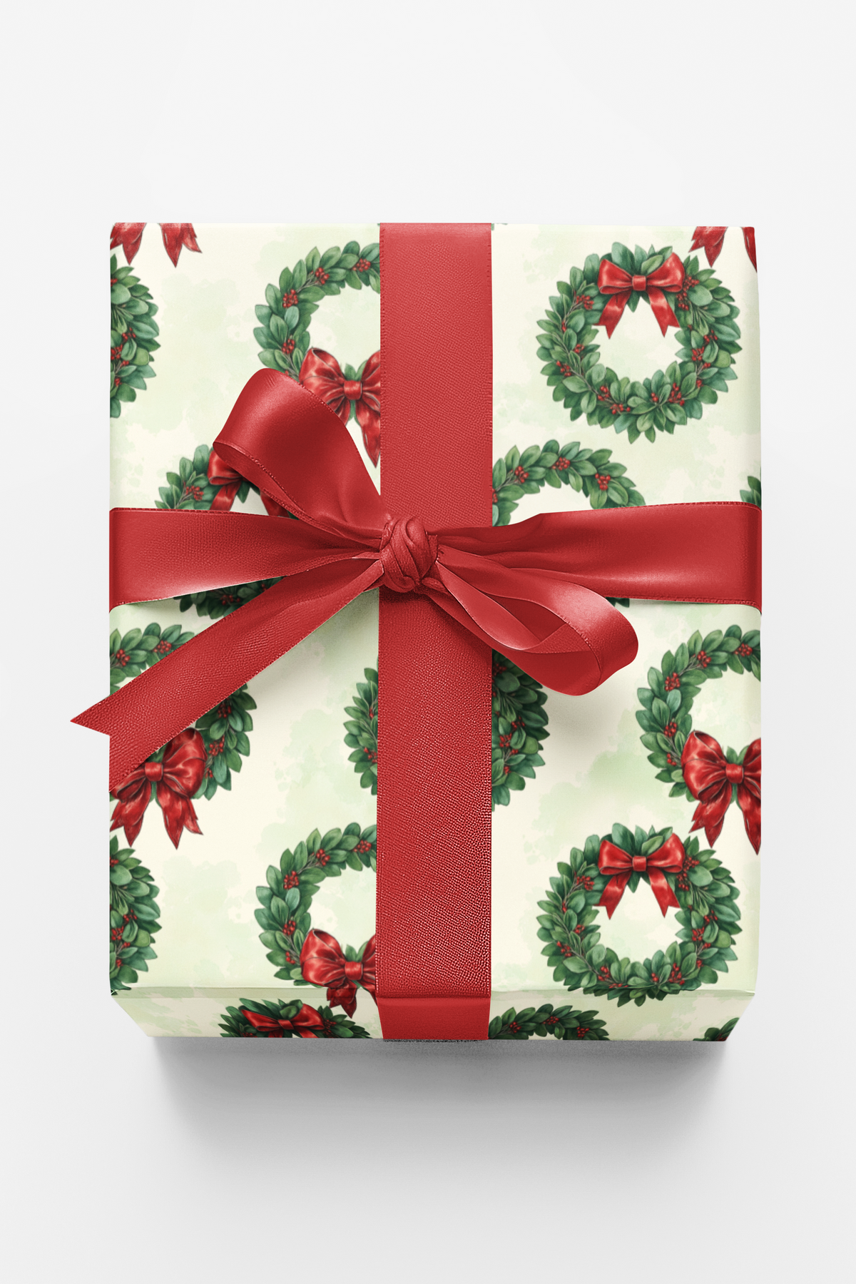 Classic Christmas Wreath Gift Wrap, Holiday Laurel Wreath Wrapping Paper, Crimson Bow Pine Gift Wrapping Paper, Festive Holid