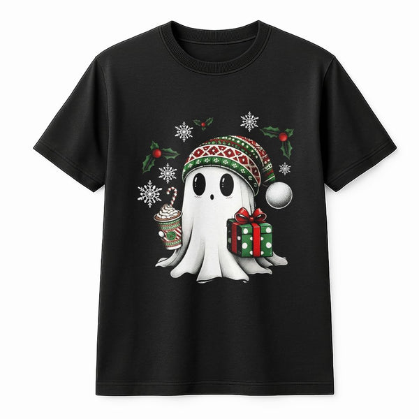 Spooky Holiday Graphic Tee, Adorable Ghost Christmas Shirt, Retro Christmas Ghost T-Shirt, Festive Winter Graphic Shirt, Ador