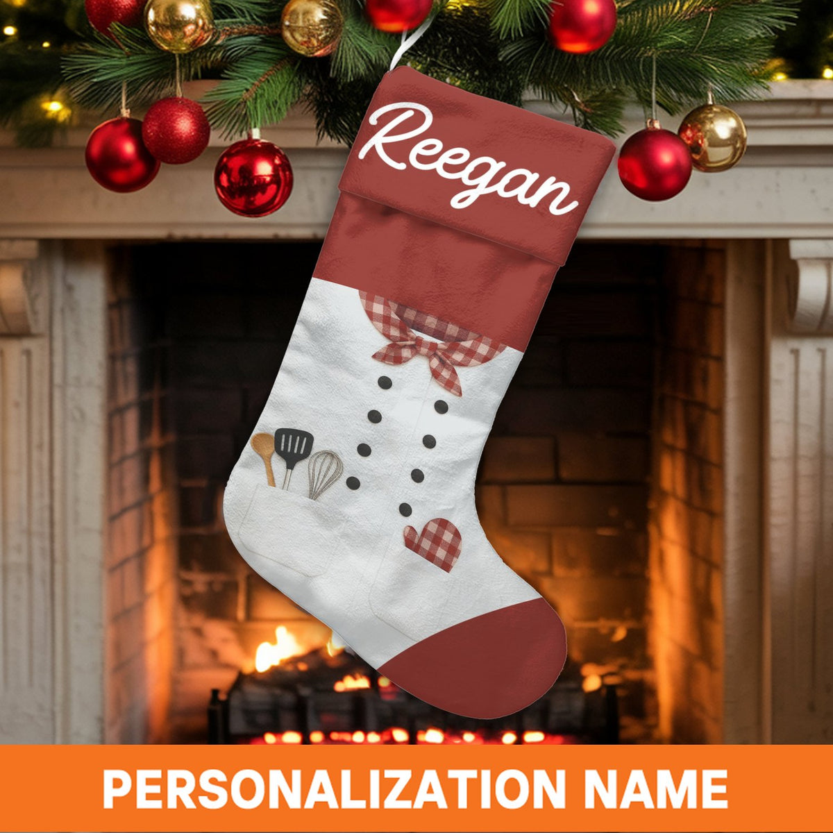 Personalized Baker Holiday Stocking, Chef Christmas Stocking, Custom Cook Christmas Stocking, Culinary Kitchen Decor, Cooking