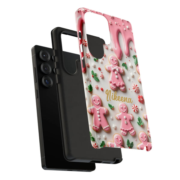 Adorable Christmas Cookie Phone Case, Pink Gingerbread Phone Case for Samsung Galaxy, Pastel Holiday Candy Samsung Cover