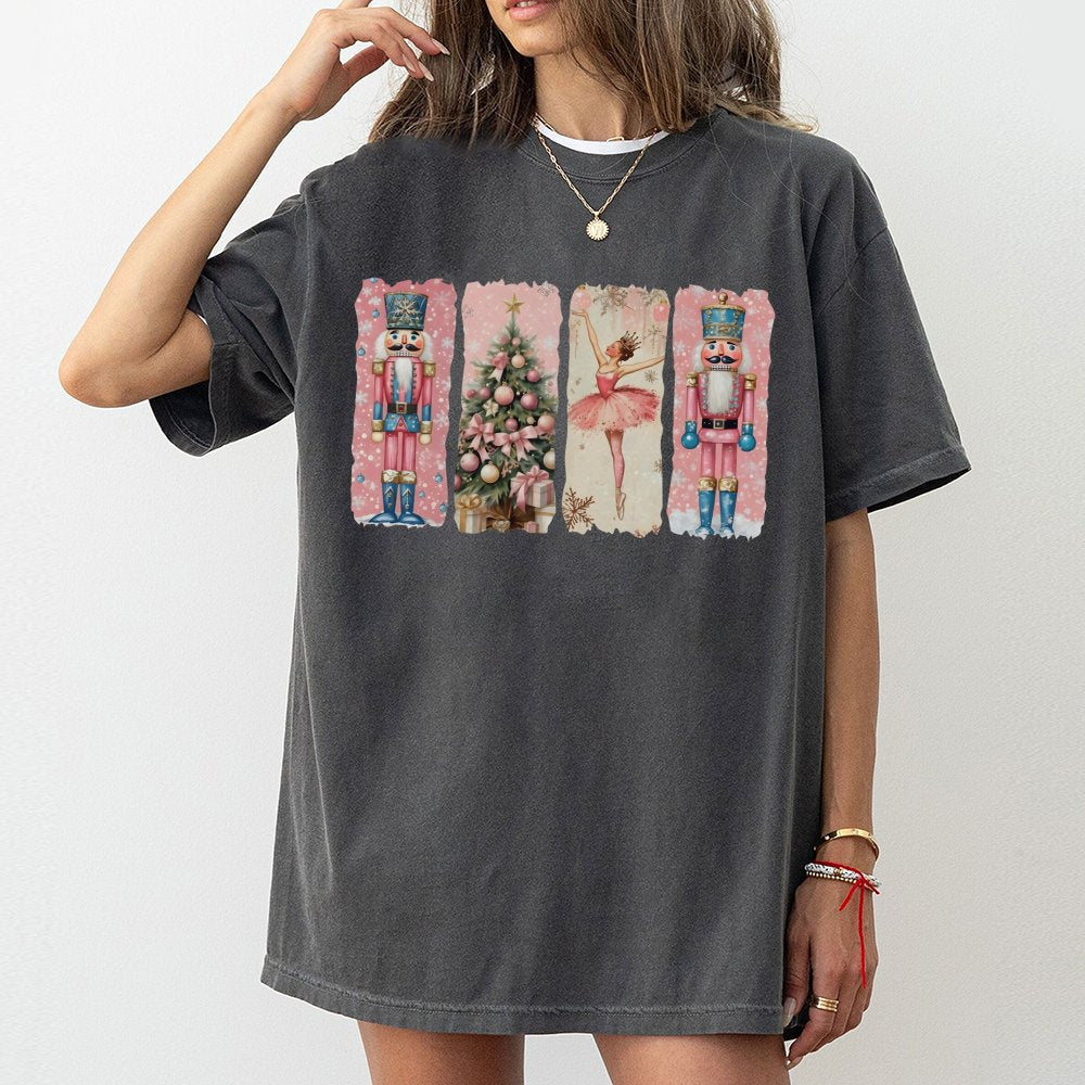 Watercolor Ballet Ballerina Holiday Tee, Nutcracker Christmas T-Shirt, Nutcracker Suite Graphic Shirt, Festive Christmas Pres