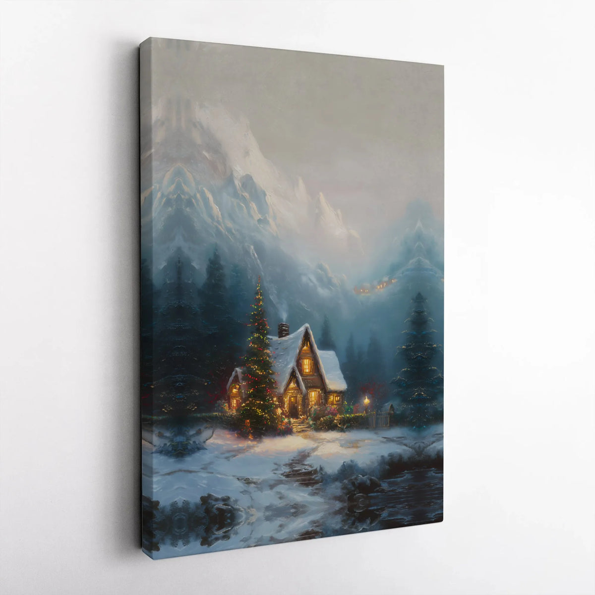 Comfy Pine Forest Landscape Wall Art, Winter Snowy Mountain Cabin Canvas Print, Christmas Snow Scene Canvas Decor, Rustic Cab