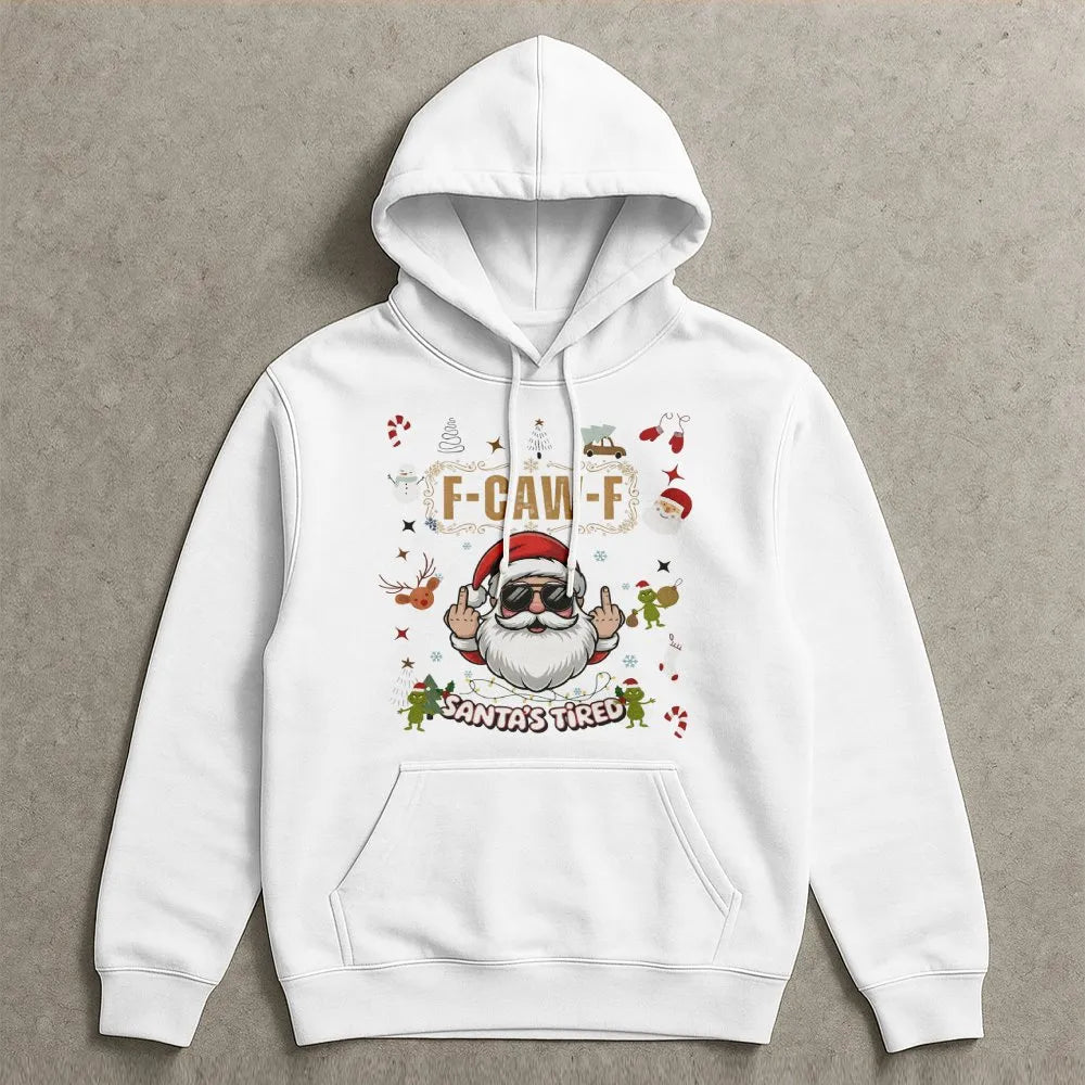 Humorous Middle Finger Christmas Hoodie, Santa's Tired Hoodie, Sarcastic Xmas Hooded Sweatshirt, Holiday Graphic Hoodie, Adul