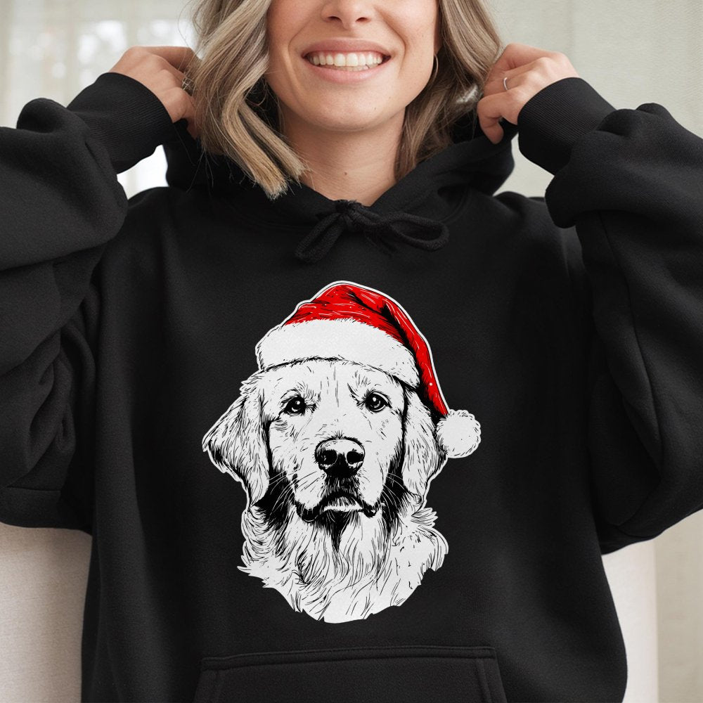 Santa Hat Dog Christmas Hoodie, Golden Retriever Christmas Hoodie, Adorable Pet Lover Christmas Hoodie, Holiday Dog Graphic P