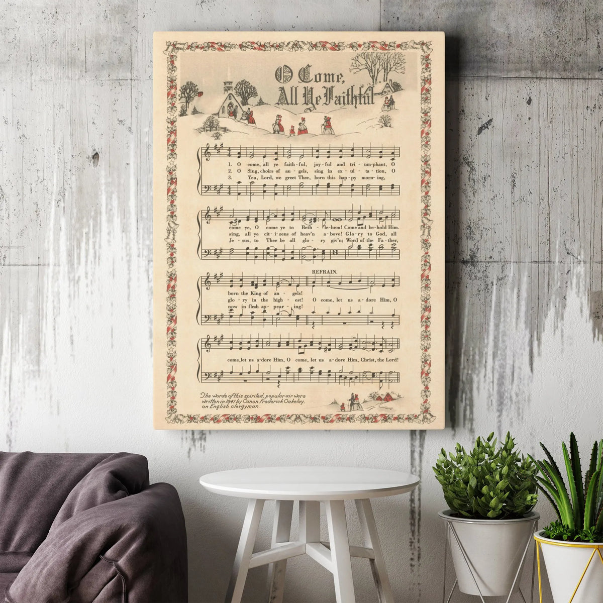 Christmas Hymn Canvas Art, O Come All Ye Faithful Canvas, Vintage Sheet Music Wall Art, Religious Holiday Canvas Print, Chris