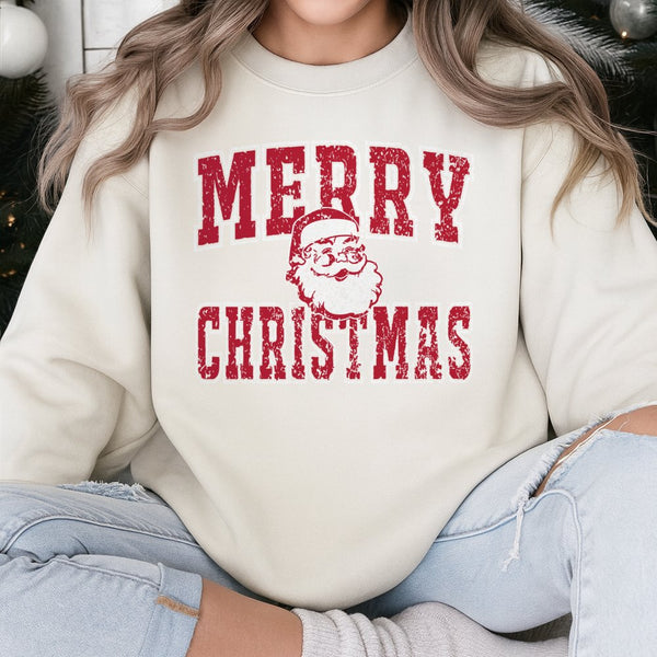 Distressed Santa Crewneck, Merry Christmas Santa Sweatshirt, Retro Holiday Graphic Sweatshirt, Comfy Xmas Pullover Sweatshirt