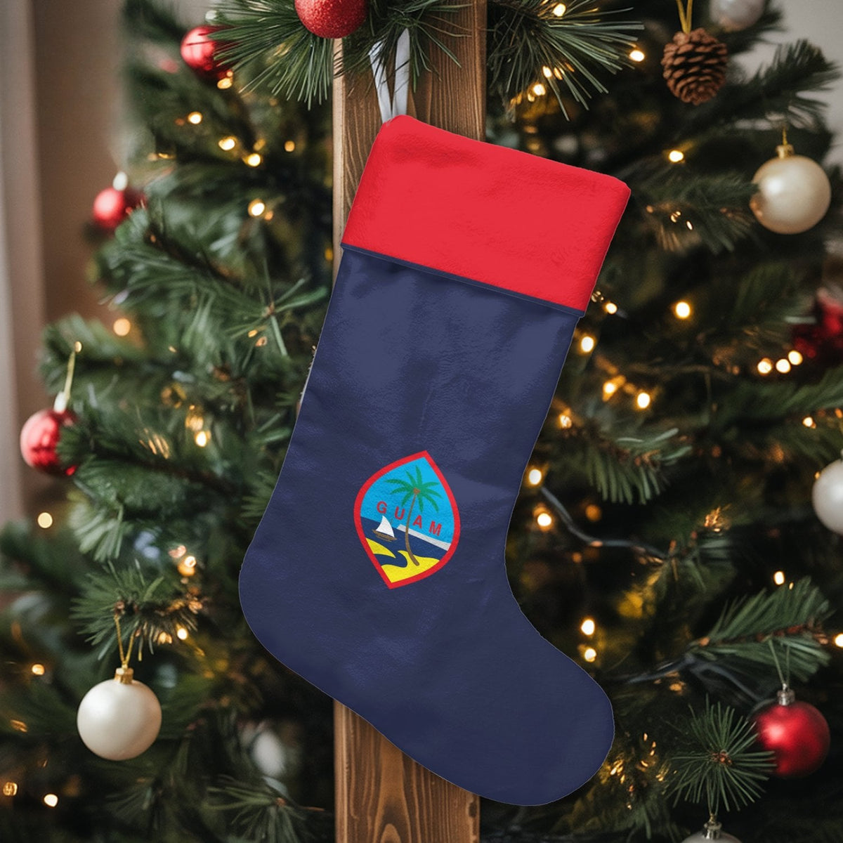 Chamorro Island Holiday Stocking, Personalized Guam Flag Christmas Stocking, Guam Islander Xmas Stocking, Custom Pacific Fami