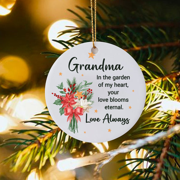 Ceramic Christmas Keepsake, In the Garden of My Heart Grandma Ornament, Floral Memorial Ornament, Nana Remembrance Tree Decor