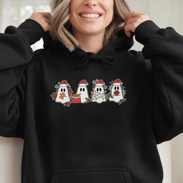 Santa Ghost Hooded Sweatshirt, Christmas Ghost Hoodie, Adorable Holiday Ghost Hoodie, Spooky Winter Pullover, Festive Graphic