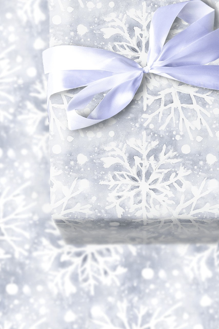 Watercolor Blue and White Christmas Gift Wrap, Winter Snowflake Wrapping Paper, Elegant Festive Wrapping Paper Roll, Holiday 