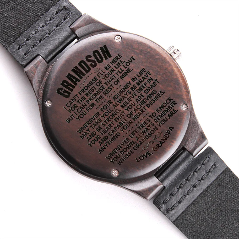Sandalwood Mens Watch, Engraved Wooden Watch Grandson Present, Wooden Watch Leather Strap, Grandpa to Grandson Watch, Christm