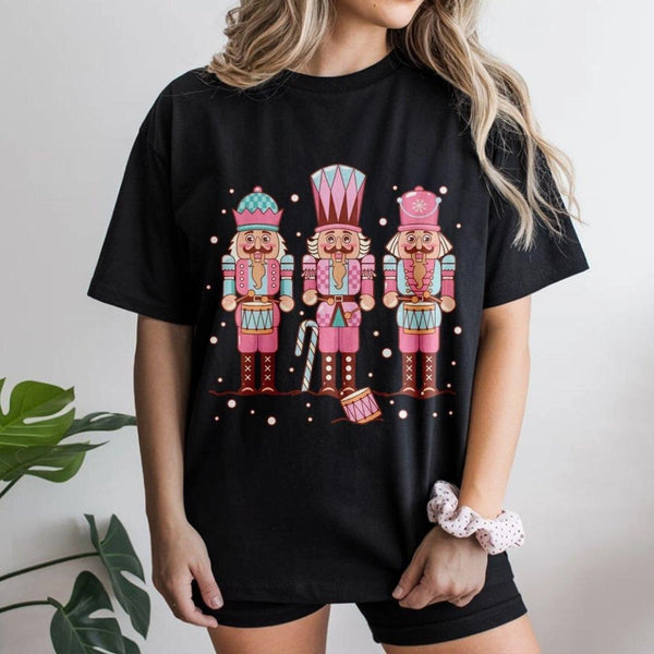 Teal Nutcracker Graphic Tee, Pastel Pink Nutcracker Christmas T-Shirt, Retro Holiday Nutcracker Shirt, Adorable Festive Balle
