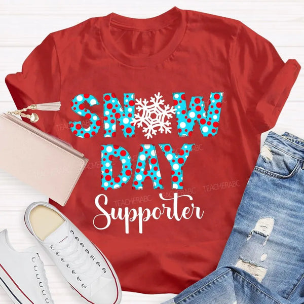 Polka Dot Winter Holiday Graphic Tee, Snow Day Supporter Snowflake Shirt, Christmas Season T-Shirt, Adorable Teacher Winter P