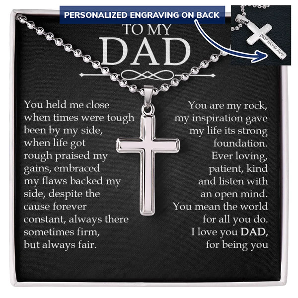 Custom Engraved Faith Pendant Necklace, Personalized Cross Necklace for Dad, Stainless Steel Cross Necklace, Birthday Christm