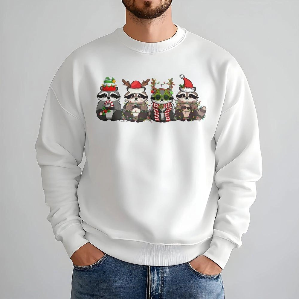 Adorable Festive Animal Sweatshirt, Christmas Raccoon Sweatshirt, Holiday Raccoon Crewneck, Winter Graphic Pullover Sweatshir