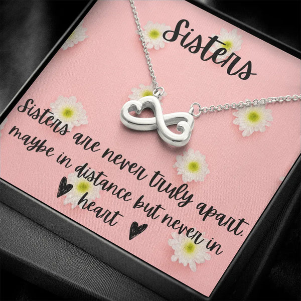 Long Distance Sister Jewelry, Infinity Heart Necklace for Sisters, Sentiment Pendant Necklace, Sister Birthday Christmas Pres
