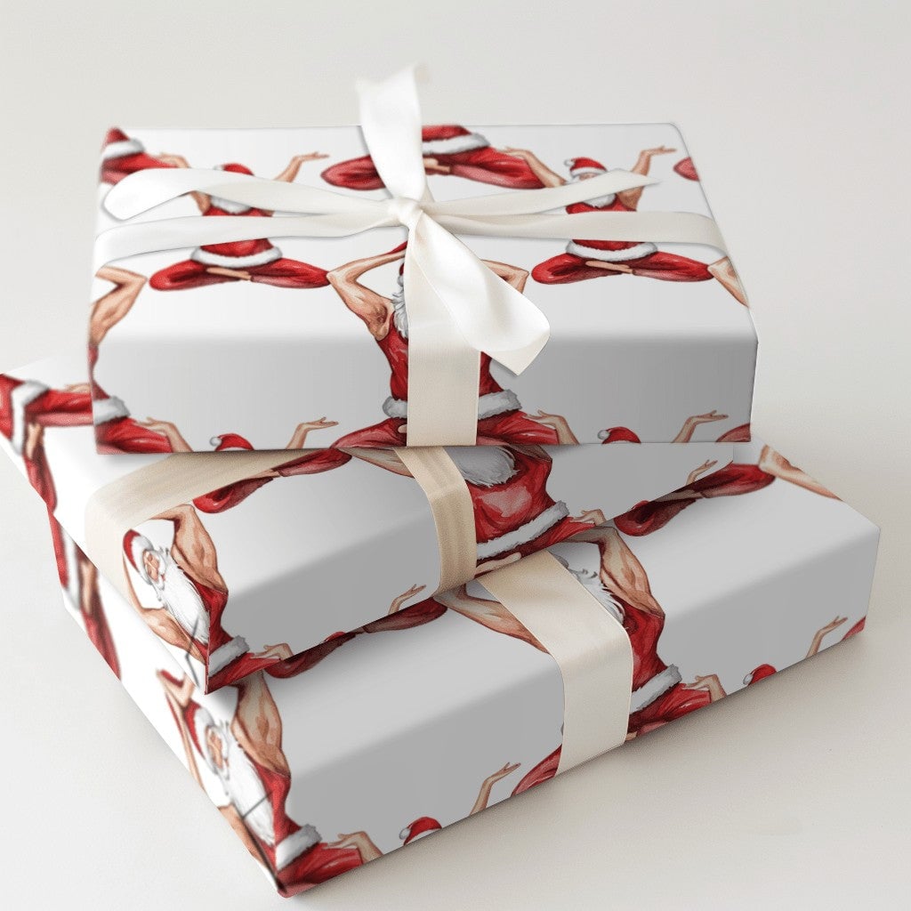 Fit Santa Christmas Wrapping Paper, Muscular Yoga Santa Wrapping Paper, Humorous Holiday Gift Wrap, Yogi Fitness Lover Gift W