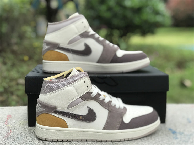 Mid Top Sneakers, White Brown Colorway, Lace Up Design, Casual Gift for Sneaker Fans
