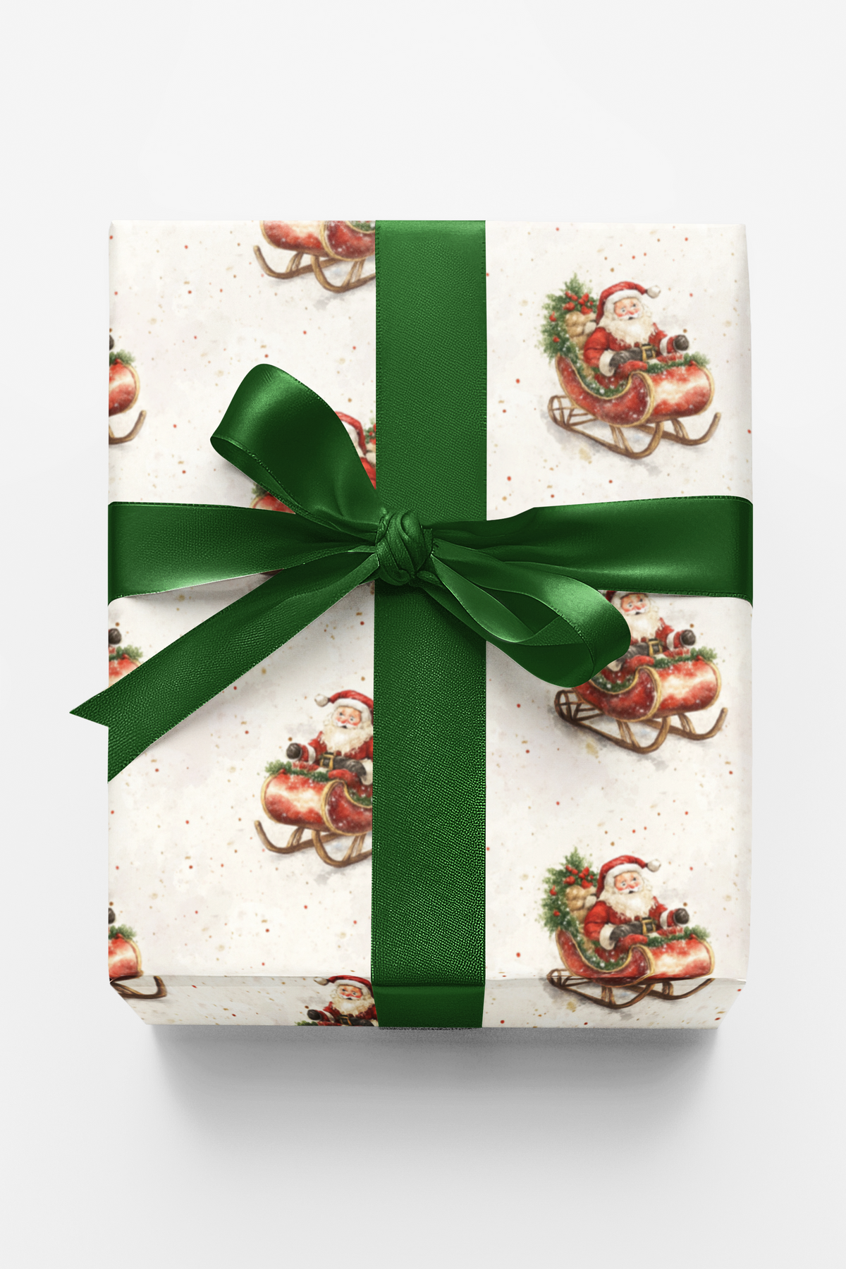 Christmas Sleigh Gift Wrap, Vintage Santa Wrapping Paper, Retro Holiday Present Paper, Traditional Xmas Gift Wrap Roll