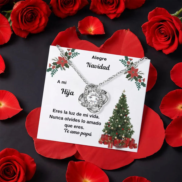 Spanish Message Card Love Knot Pendant, Daughter Love Knot Necklace, Gold Finish Knot Necklace, Christmas Present for Daughte