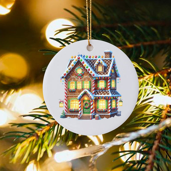 Sweet Holiday Christmas Tree Ornament, Gingerbread House Ornament, Festive Ceramic Ornament, Winter Home Decor, Adorable Xmas