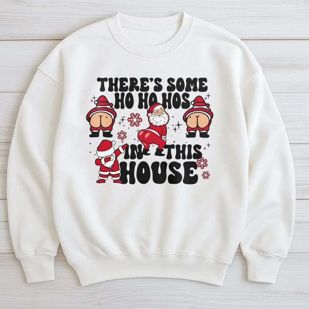 Humorous Santa Christmas Sweatshirt, There Is Some Ho Ho Hos in This House Sweatshirt, Naughty Xmas Party Crewneck, Retro Hol