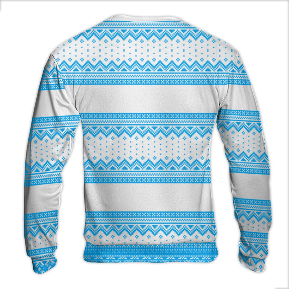 Fair Isle Geometric Holiday Sweatshirt, Blue and White Nordic Ugly Christmas Sweater, Comfy Winter Pattern Pullover, Xmas Top