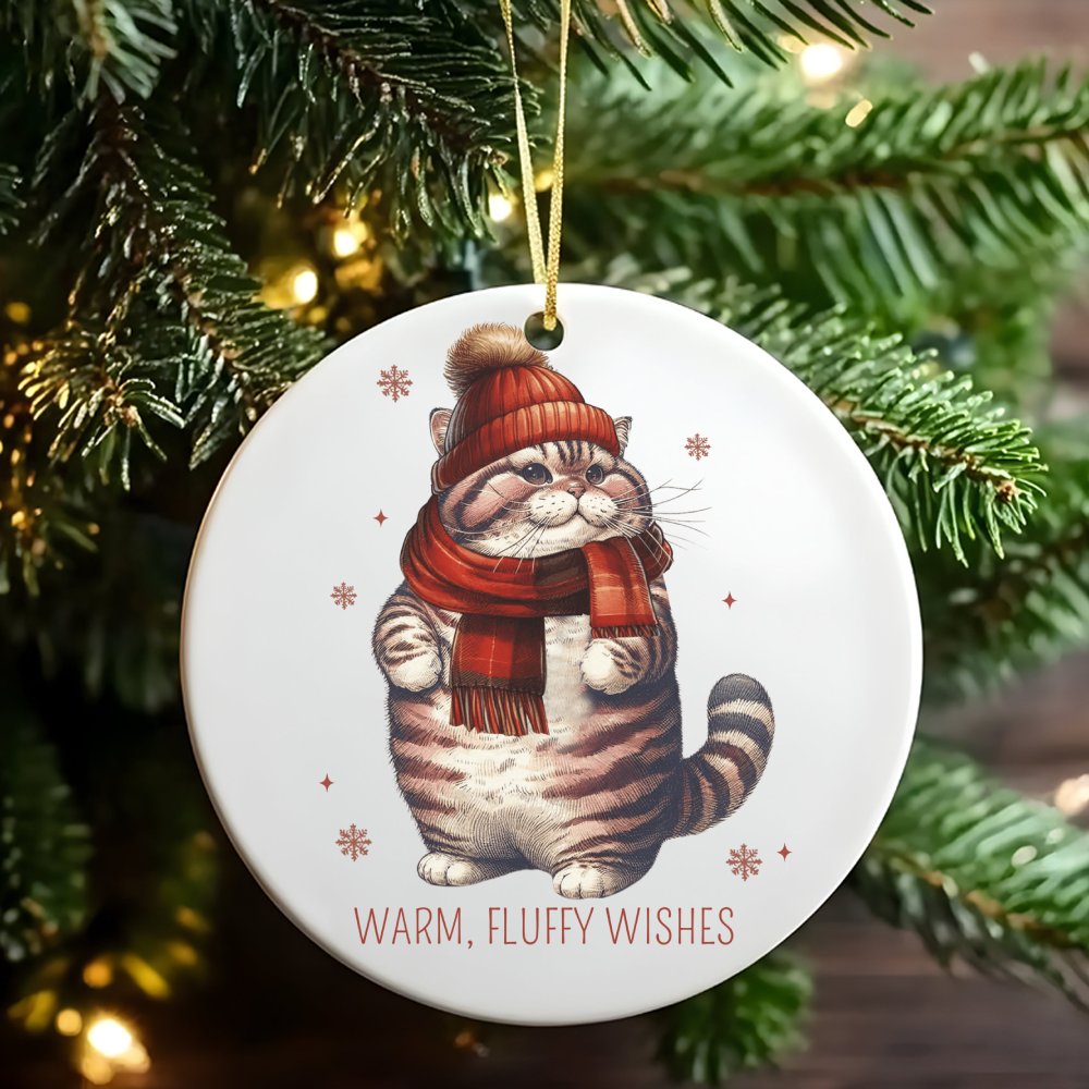 Winter Kitten with Scarf and Hat Ornament, Adorable Cat Christmas Ornament, Ceramic Cat Lover Tree Ornament, Festive Pet Owne