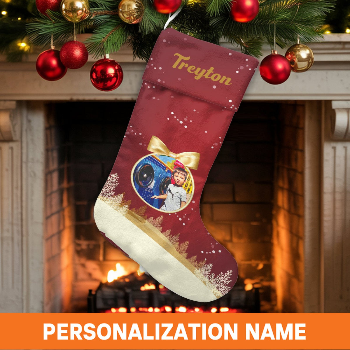 Custom Picture Christmas Stocking, Personalized Photo Christmas Stocking, Name Velboa Holiday Stocking, Custom Family Xmas Ma