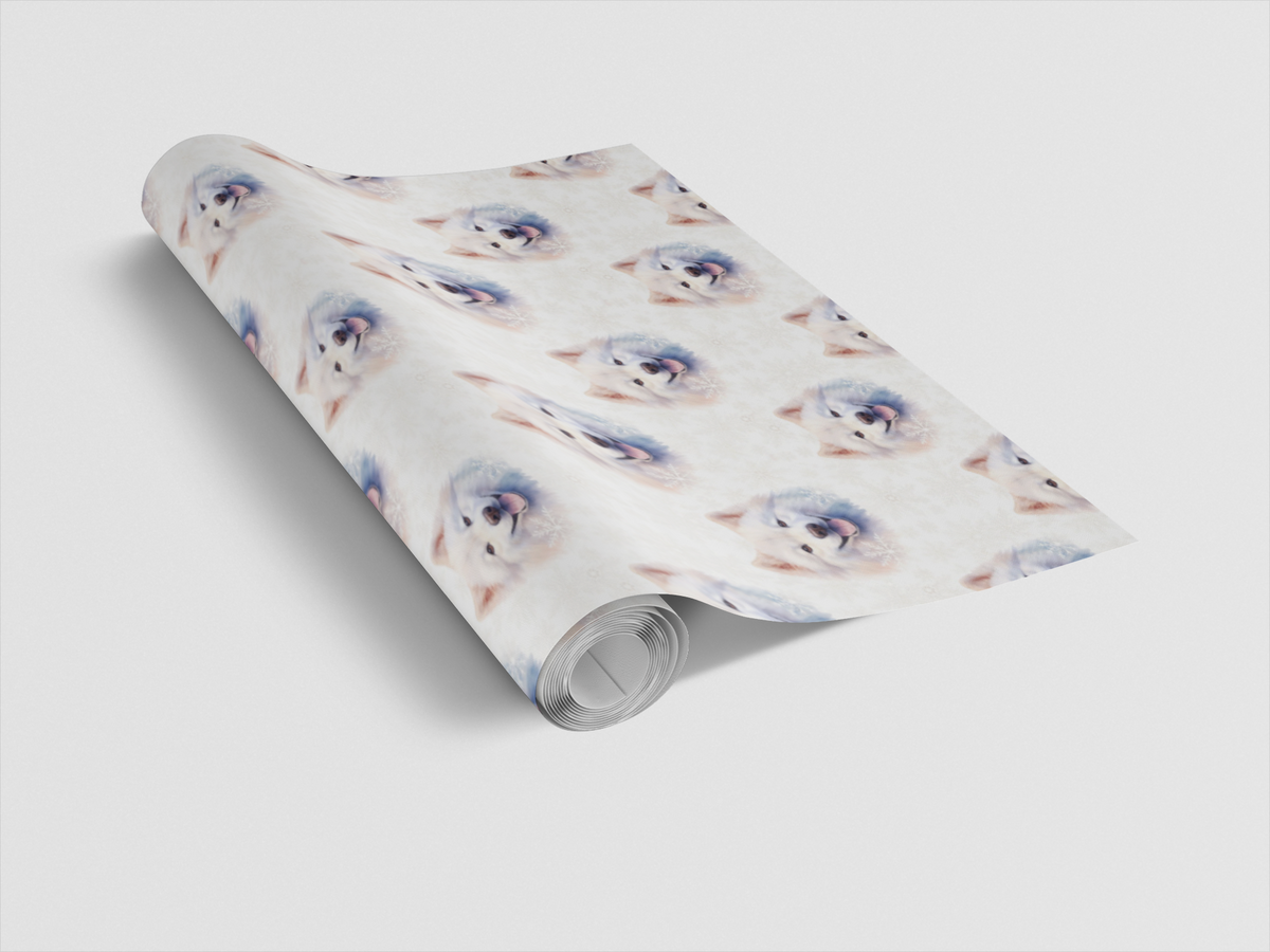 Winter Snowflake Gift Wrap, Samoyed Dog Wrapping Paper, Holiday Puppy Wrapping Paper, Snowfall Dog Gift Wrap, Christmas Dog L