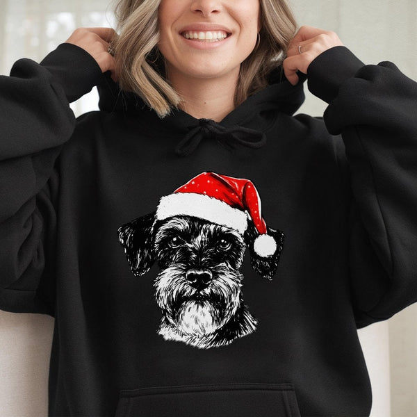 Christmas Schnauzer Dog Hoodie, Schnauzer Santa Hoodie, Festive Dog Lover Sweatshirt, Winter Holiday Pet Pullover, Present fo