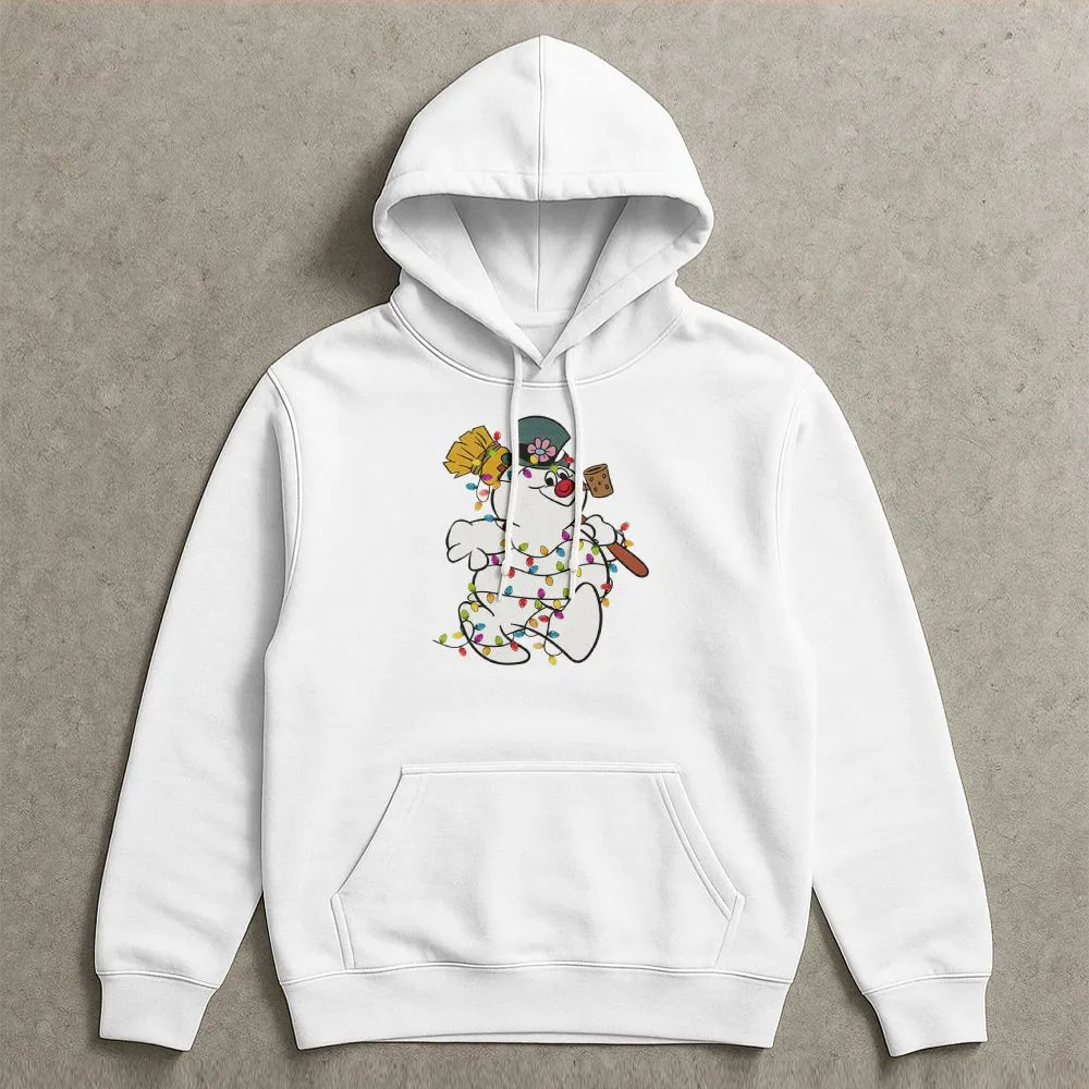 Festive Light Up Winter Snowman Hoodie, Christmas Snowman Hoodie, Retro Holiday Party Graphic Sweatshirt, Comfy Adorable Xmas