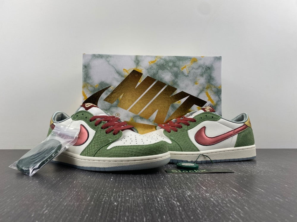 Low Top Sneakers, White Red Green Gold Colorway, Lace Up Design, Casual Gift for Sneaker Fans