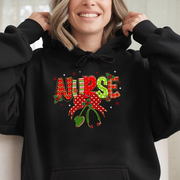 Healthcare Holiday Medical Hoodie, Festive Stethoscope Christmas Nurse Hoodie, Adorable RN Nursing Student Hoodie, Winter Hos