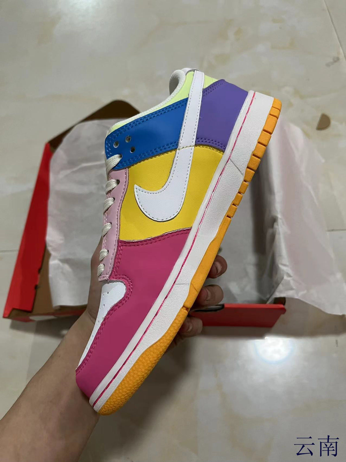 Low Top Sneakers, White Yellow Pink Colorway, Lace Up Design, Casual Gift for Sneaker Fans