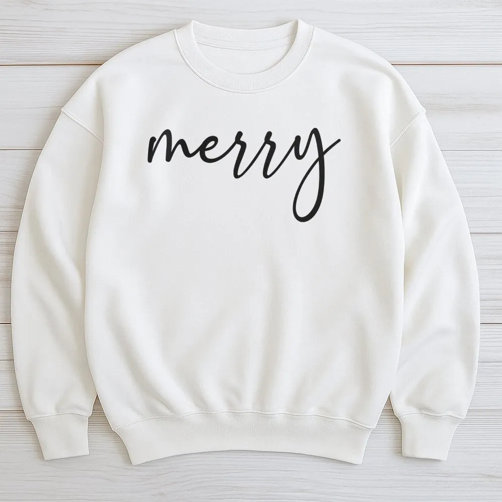 Minimalist Script Holiday Crewneck, Merry Christmas Sweatshirt, Festive Winter Aesthetic Pullover, Xmas Present for Women and