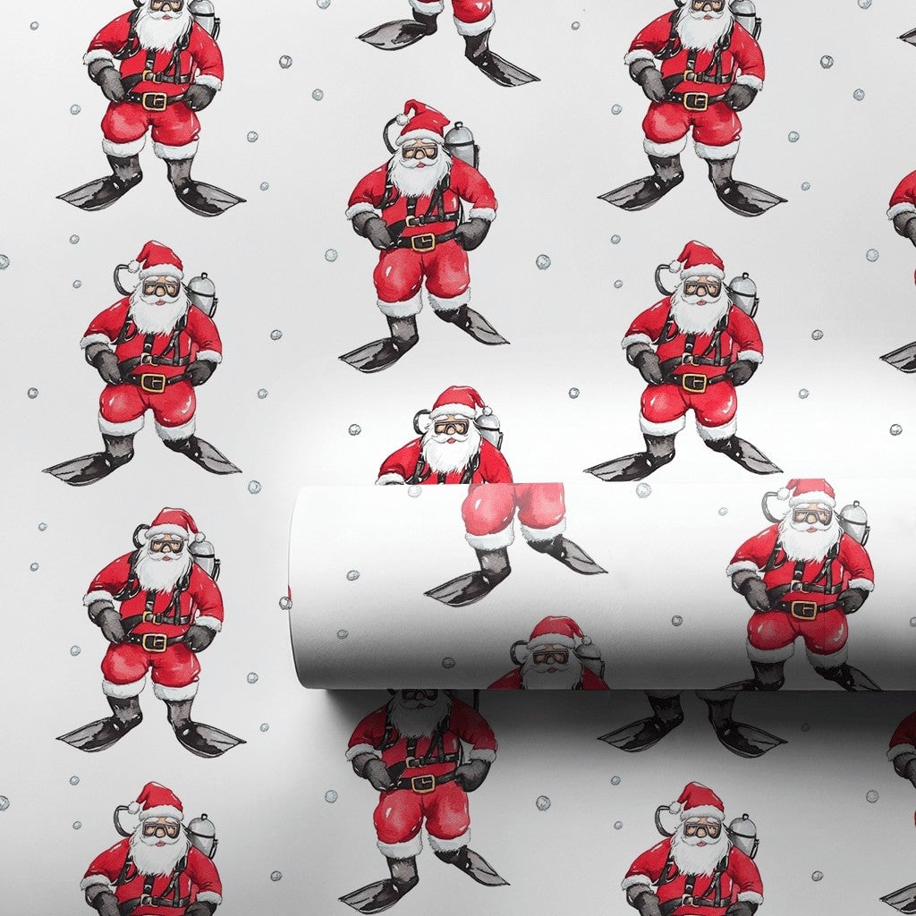 Underwater Christmas Gift Wrap, Scuba Diving Santa Wrapping Paper, Humorous Diver Holiday Wrapping Paper, Ocean Theme Christm