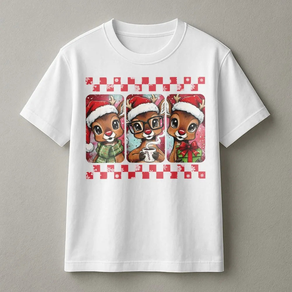 Retro Festive Reindeer Shirt, Adorable Christmas Reindeer T-Shirt, Aesthetic Holiday Graphic Tee, Winter Xmas Tee, Comfy Holi