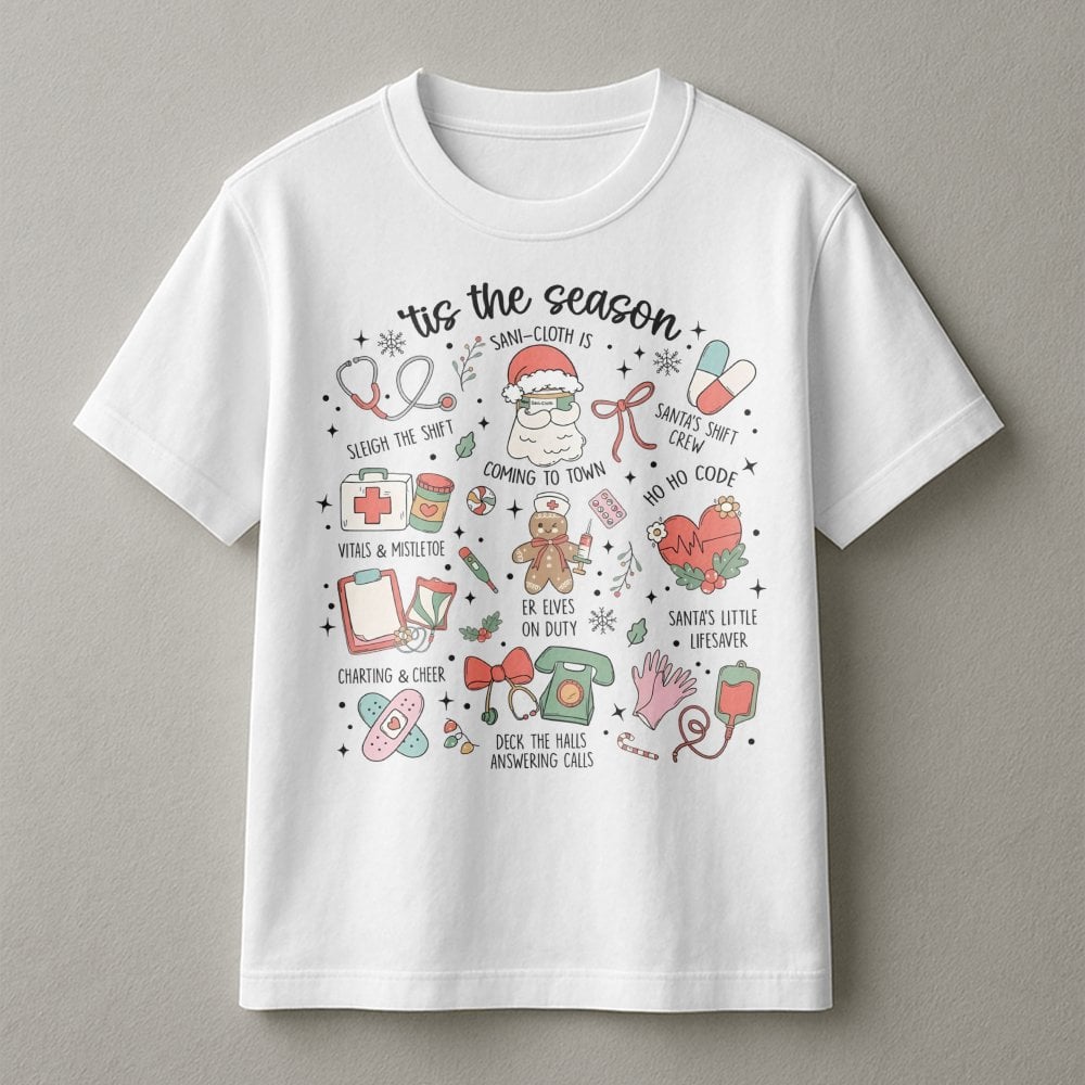 Healthcare Holiday Graphic Tee, Humorous Nurse Christmas Shirt, RN LPN Medical Staff Xmas Shirt, Nursing Student Christmas T-