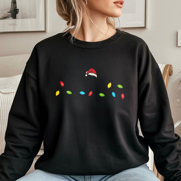 Minimalist Santa Hat Holiday Sweater, Christmas Lights Sweatshirt, Comfy Xmas Lights Crewneck, Festive Winter Pullover, Chris