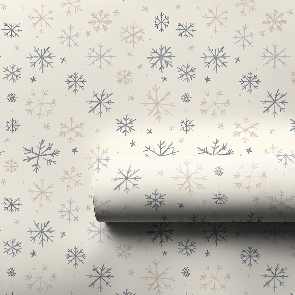 Neutral Winter Gift Wrap, Muted Snowflake Wrapping Paper, Minimalist Blue Beige Wrapping Paper, Elegant Christmas Holiday Wra