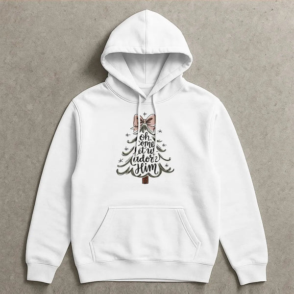 Christian Christmas Tree Hoodie, Oh Come Let Us Adore Him Hoodie, Religious Holiday Sweatshirt, Faith Based Xmas Pullover Hoo