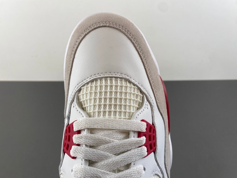 Retro Low Top Sneakers, White Red Gray Colorway, Suede Footwear, Lace Up Design, Casual Gift for Sneaker Fans