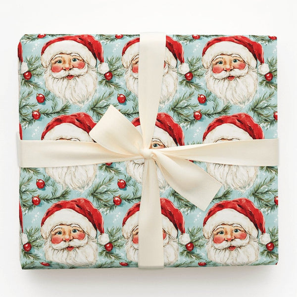 Retro Santa Face Holiday Gift Wrap, Vintage Santa Claus Wrapping Paper, Classic Christmas Wrapping Paper, Nostalgic Xmas Gift