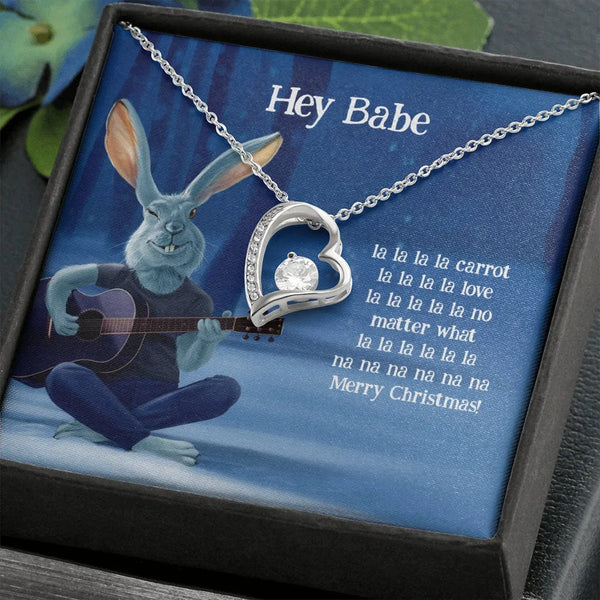 Romantic Heart Pendant Necklace, Forever Love Heart Necklace, 14K White Gold Heart Necklace, Humorous Rabbit Christmas Presen