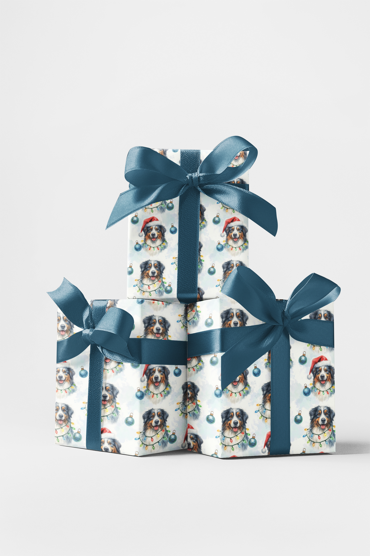 Santa Dog Wrapping Paper, Australian Shepherd Christmas Wrapping Paper, Aussie Holiday Gift Wrap, Dog Lover Wrapping Paper, A