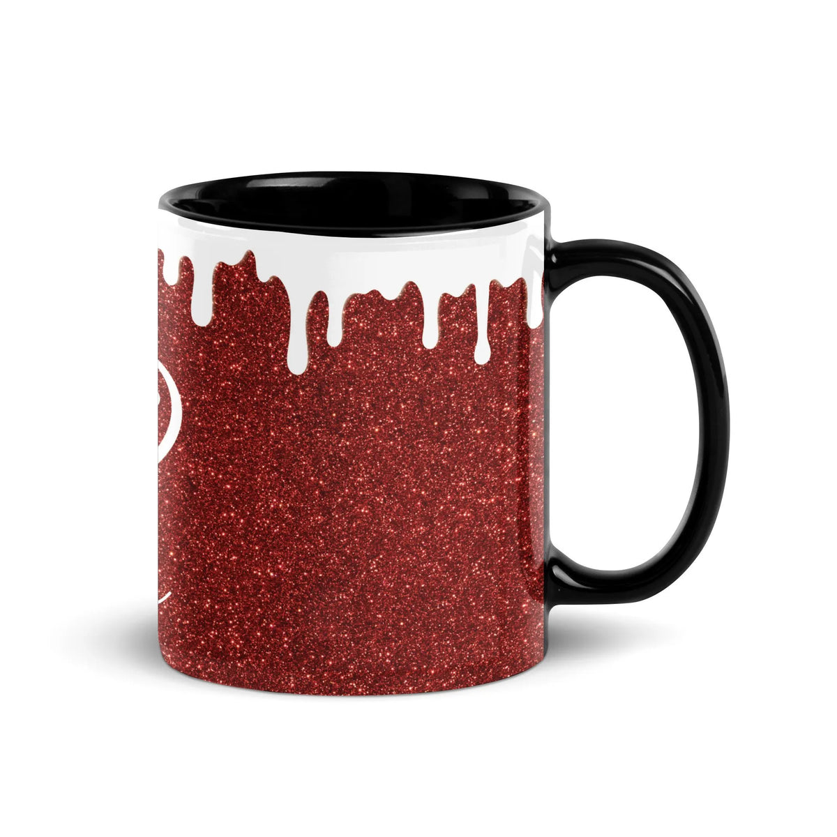 Dripping White Paint Effect Coffee Mug, Red Glitter Print Ceramic Mug, Sparkle Aesthetic Drinkware Mug, Glam Holiday Christma