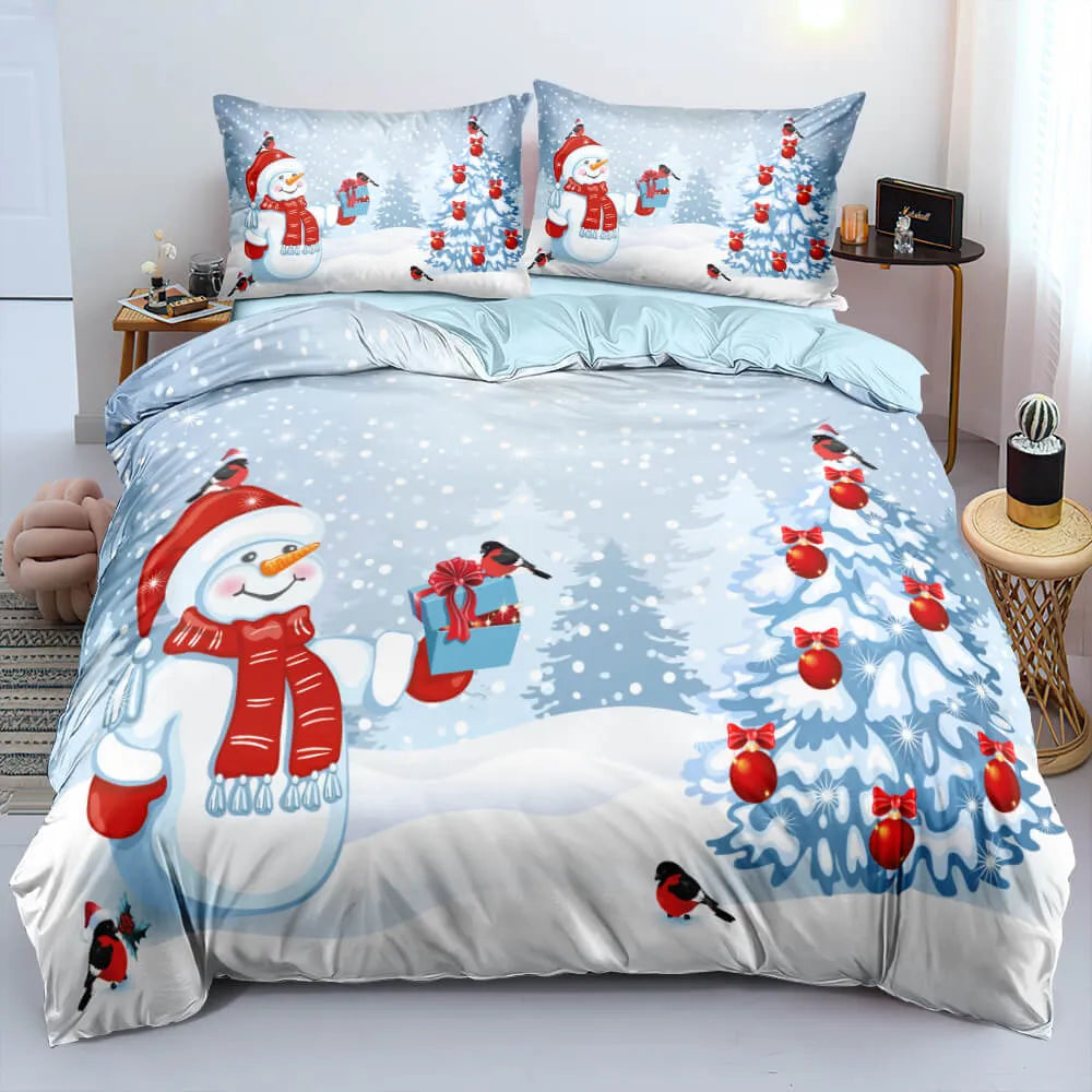 Snowman Bedding Set, Christmas Snowman Duvet Cover Set, 3D Winter Holiday Quilt Cover, Christmas Microfiber Bedding, Holiday 