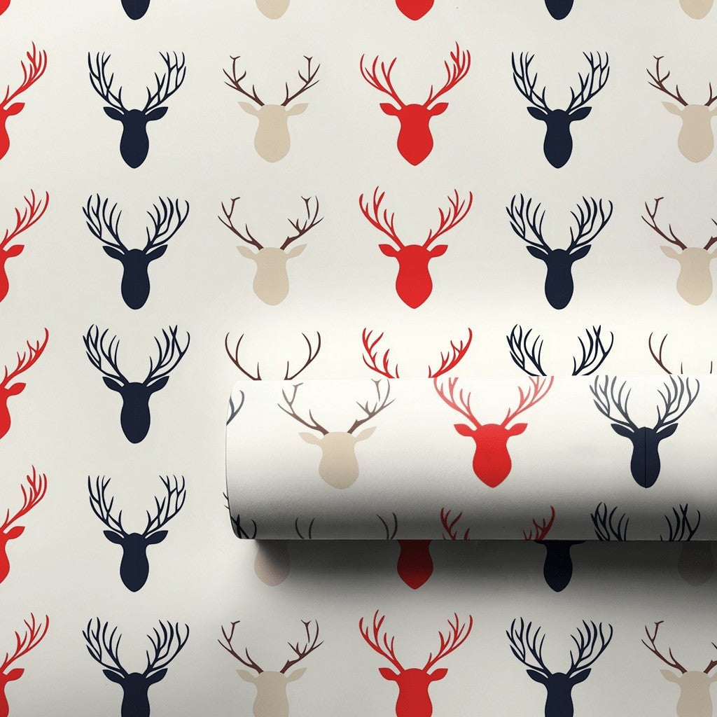 Modern Rustic Deer Gift Wrap, Reindeer Silhouette Christmas Wrapping Paper, Festive Winter Wrapping Paper, Holiday Season Pre