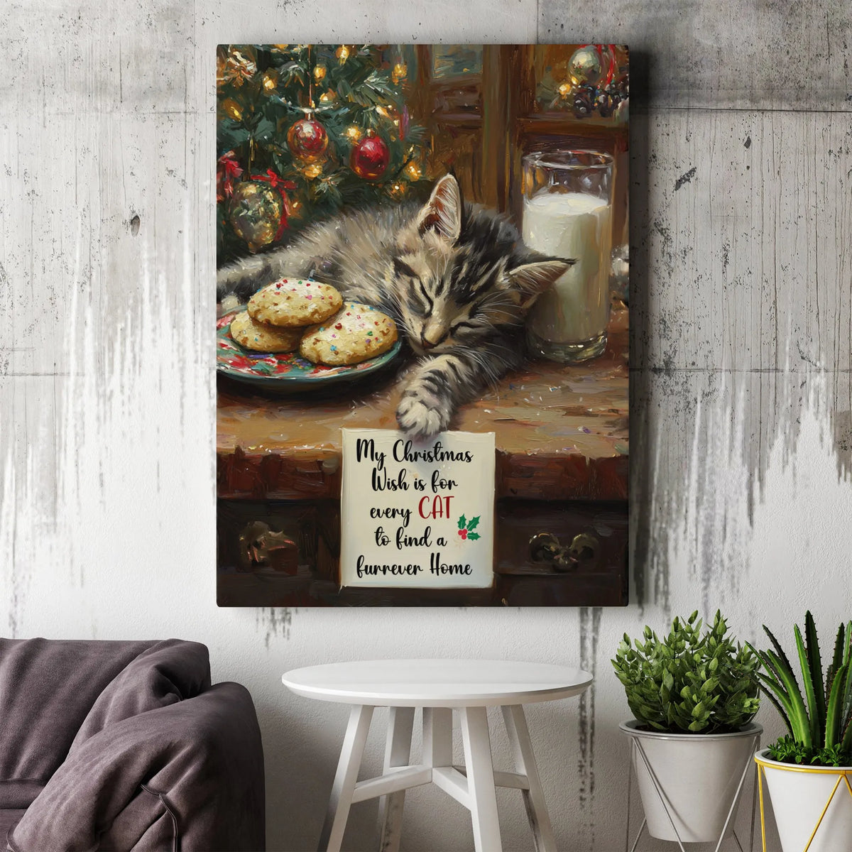 Adorable Cat Wish Quote Canvas Print, Sleeping Kitten Christmas Canvas Art, Holiday Cat Lover Canvas Decor, Pet Digital Downl